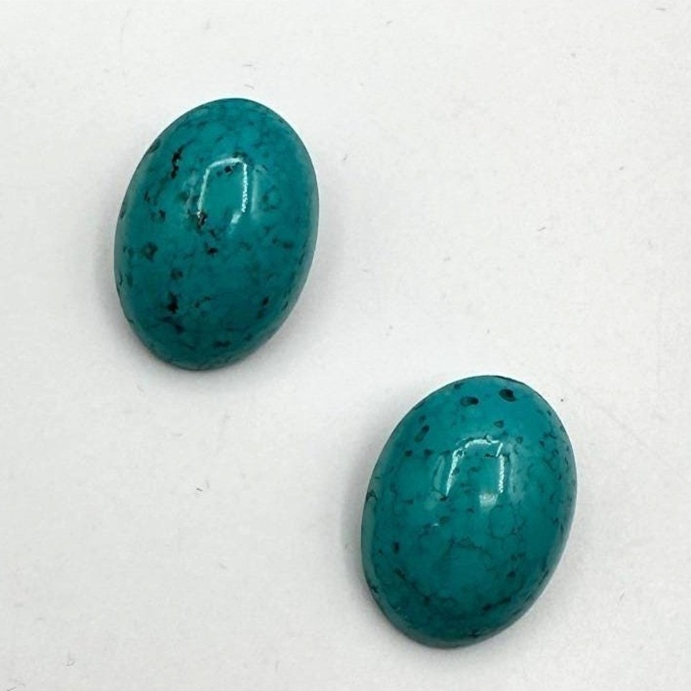 Vintage Faux Turquoise Cabochon Oval Clip On Earrings Southwestern Boho Retro